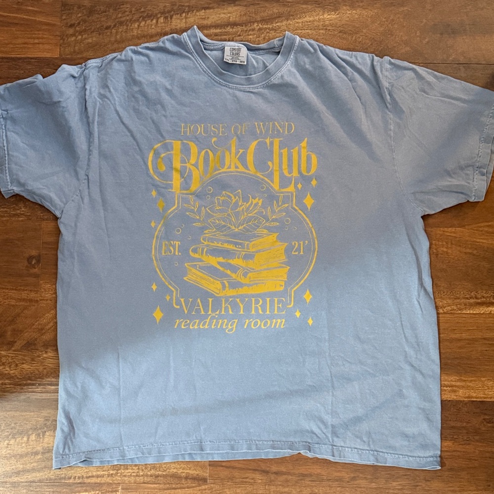 Comfort Colors Light Blue Tee with Yellow Book Club Graphic